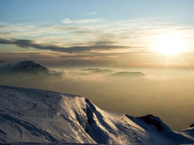 Skitour auf den Grünten im Sonnenuntergang